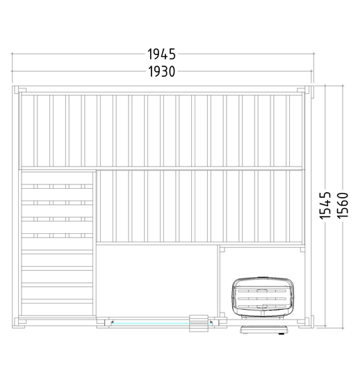 Massivsauna aus massiver Fichte Basic Medium 1945 x 1560 x 2040 mm