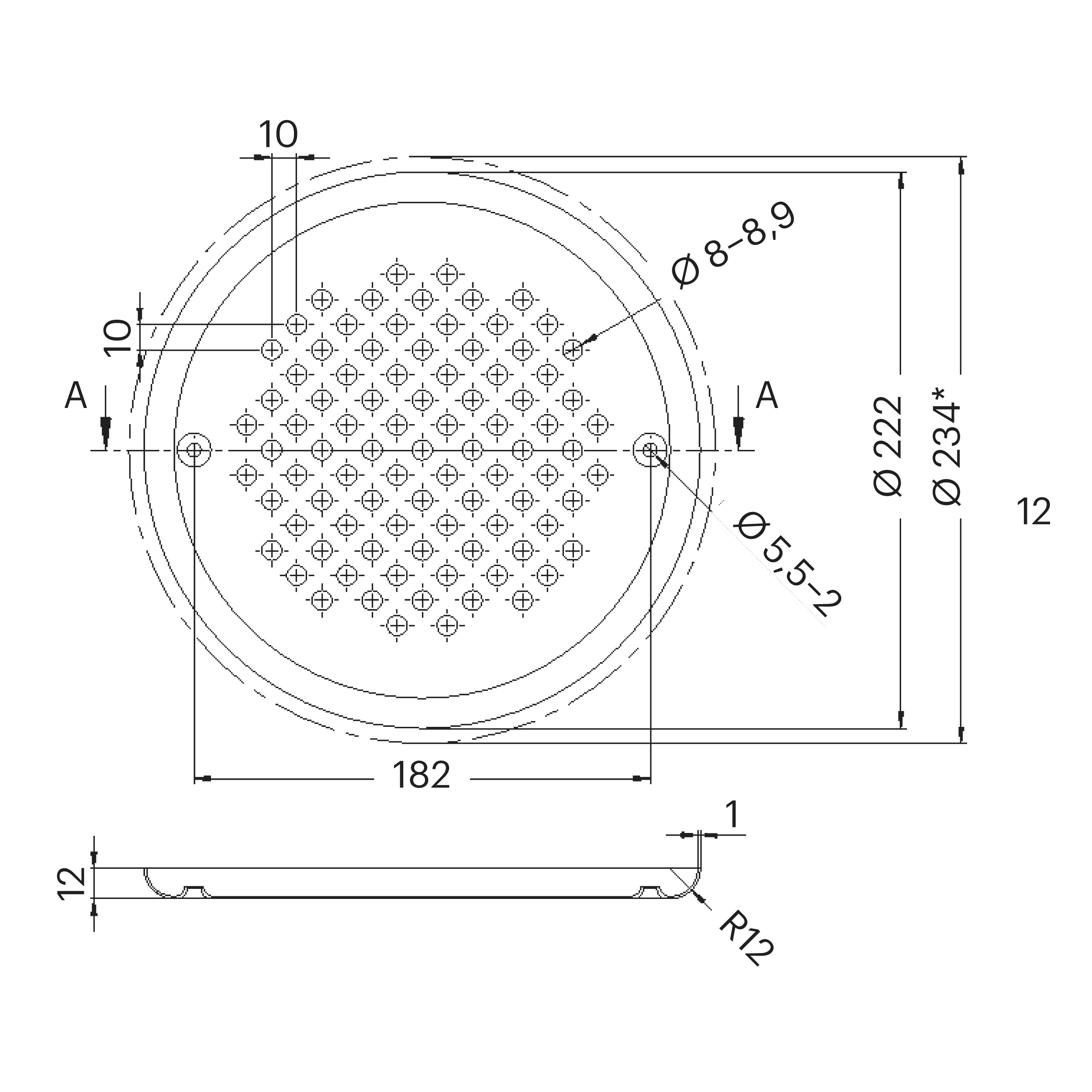 Abdeckung für Bodenablauf Ocean® rund V4A d222 mm AISI 316