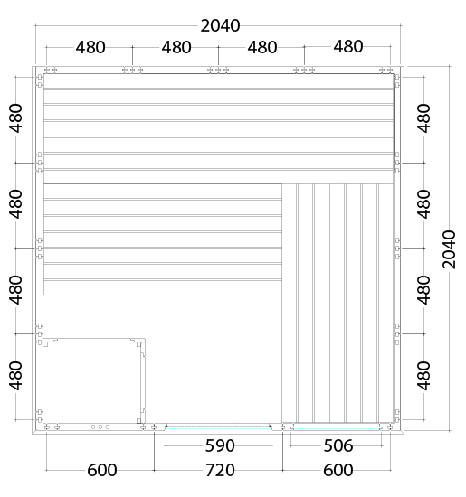 Massivsauna Komfort Large  aus massiver Fichte 2080 x 2060 x 2040mm