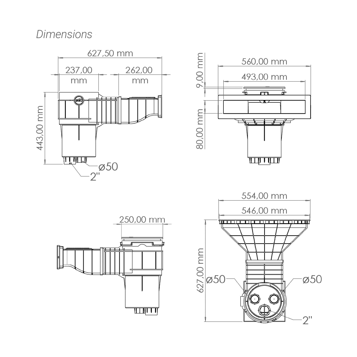 Smart Hochwasserstandskimmer High500, ABS, weiß, mit Messingbuchsen 