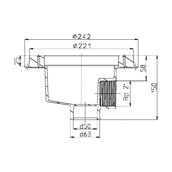 Ocean® Bodenablauf M5 Edelstahleinsätze A4 ABS weiß mit M5 Schrauben, 2" Innengewinde