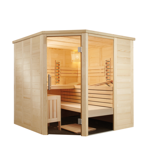 Alaska Corner Infra+ Massivsauna: Sauna-Infra-Kombi 2060 x 2060 x 2040 mm Alaska Corner Infra+ Massivsauna: Sauna-Infra-Kombi 2060 x 2060 x 2040 mm