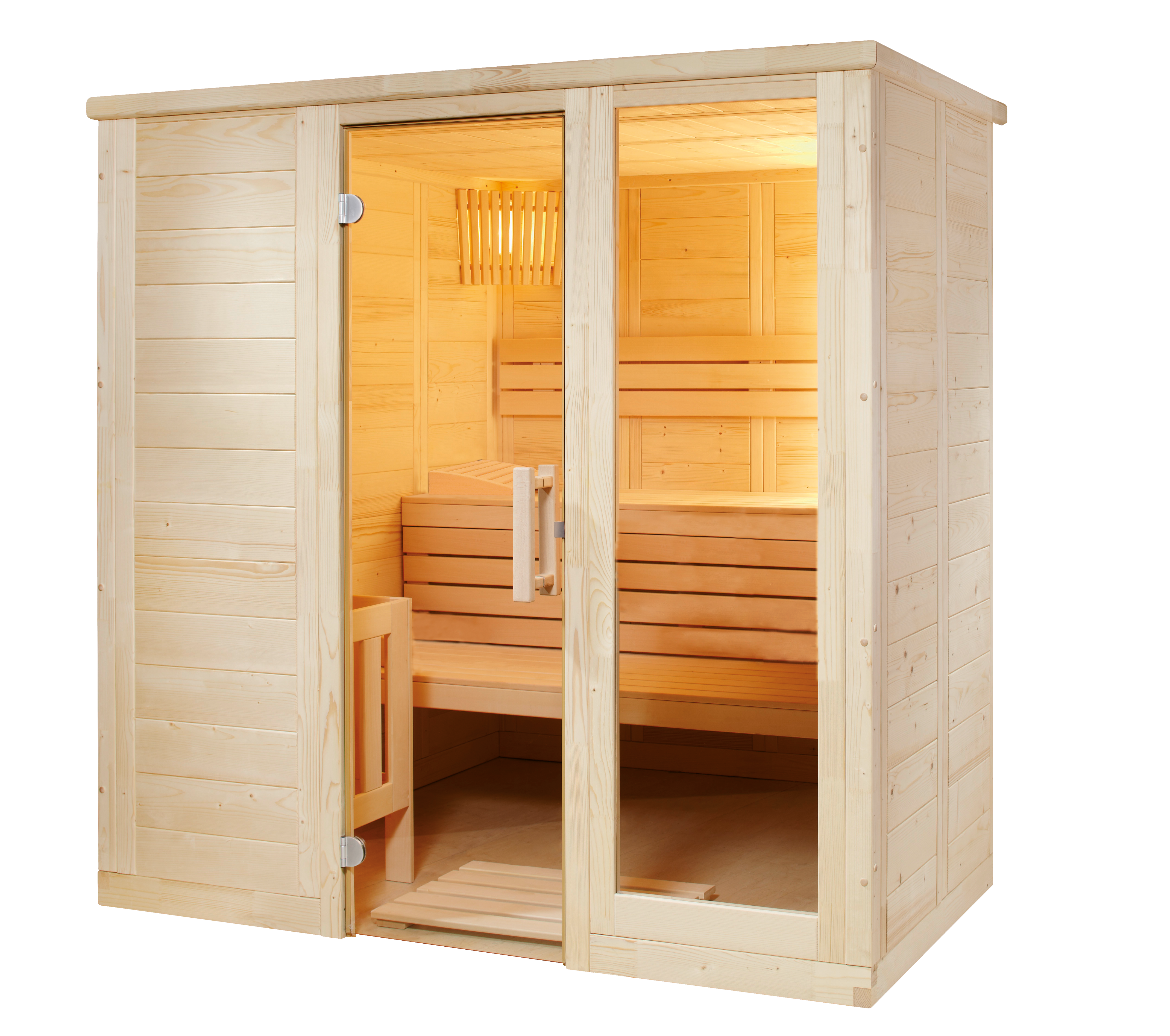 Massivsauna Komfort Small aus massiver Fichte 2080 x 1580 x 2040mm