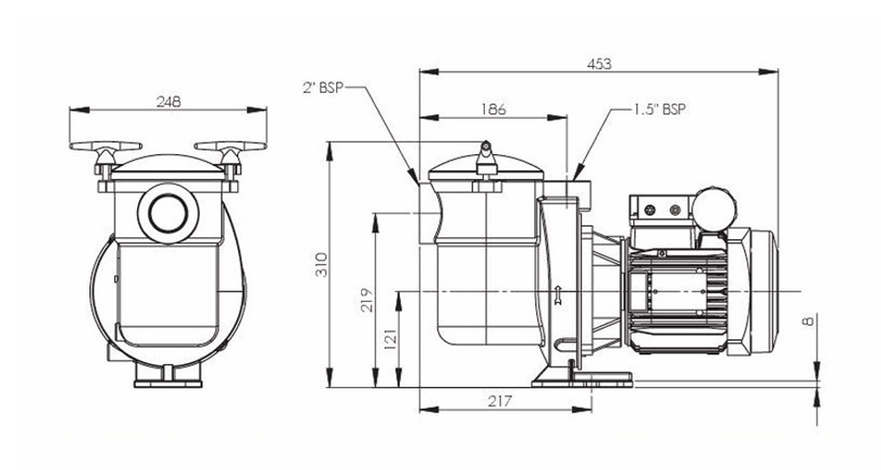 Schwimmbadpumpe Bronze 5BRD-1 230V 0,55kw  15 m³/h  2“ - 1 1/2“ IG