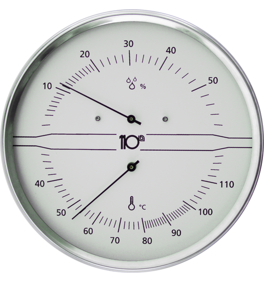 Thermo-Hygrometer rund 160mm aus Edelstahl, weiß