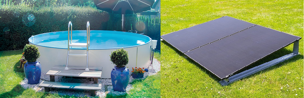 Aufstellbecken Set mit 800W PV Anlage Milano Rundform Blue Style Handlauf 120cm inkl. Winterabdeckplane