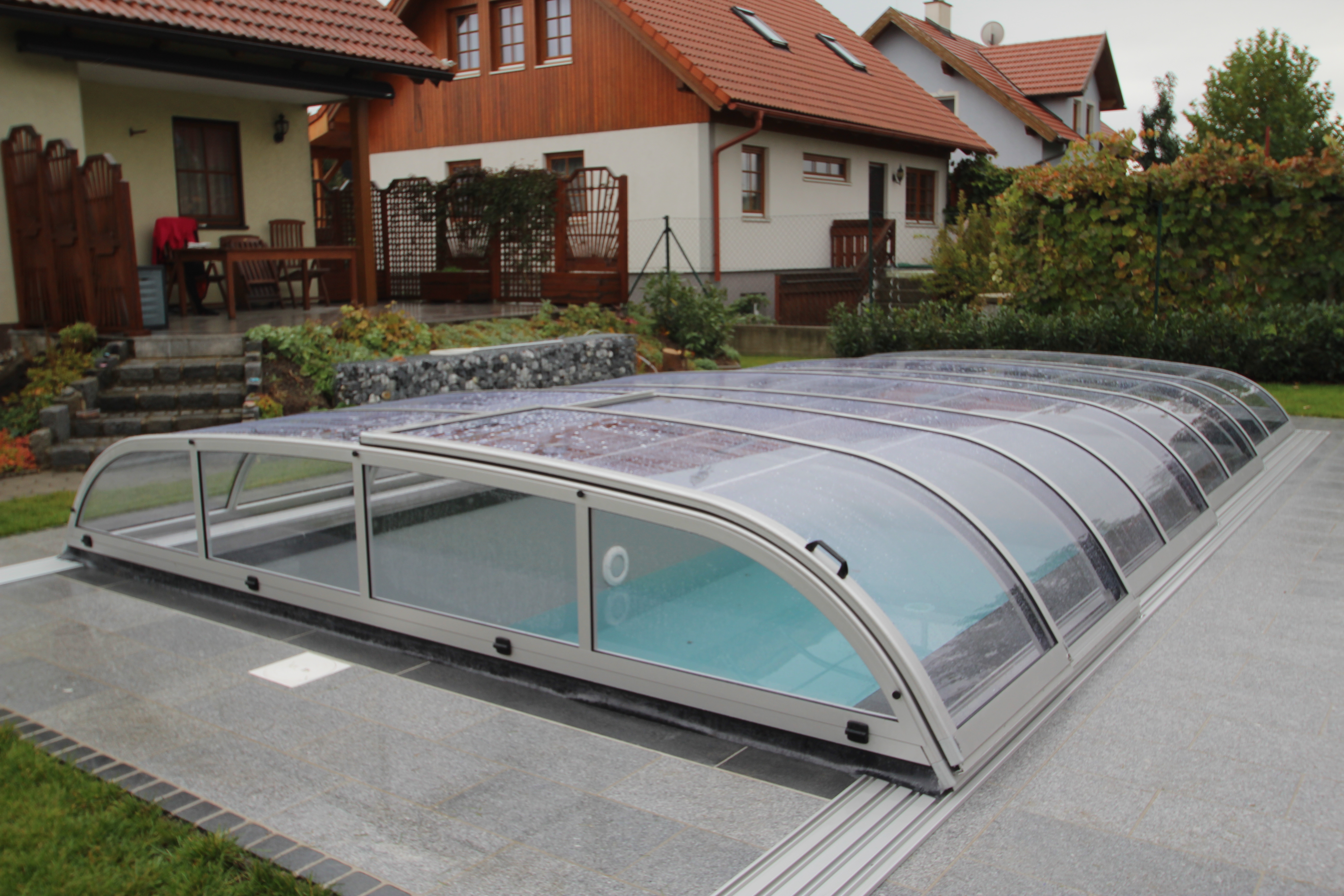 Styroporstein Pool Set mit Überdachung 7,0 x 3,5 x 1,5m und Schacht 1,0 x 3,5m
