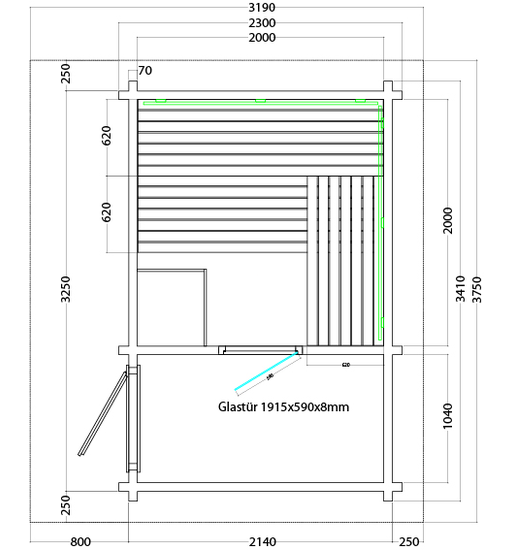 Gartensauna Lava 3410x2300x2700 mm