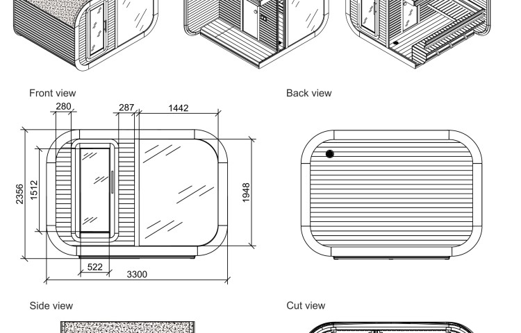 SAUNA LUNA 3,3 X 2,4 M MIT UMKLEIDERAUM