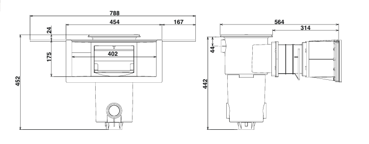 High Level Einbauskimmer Breitmaul ohne Messinghülsen hellblau