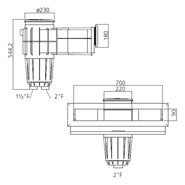 Hochwasserstandskimmer High75 weiss ABS mit Messingbuchsen