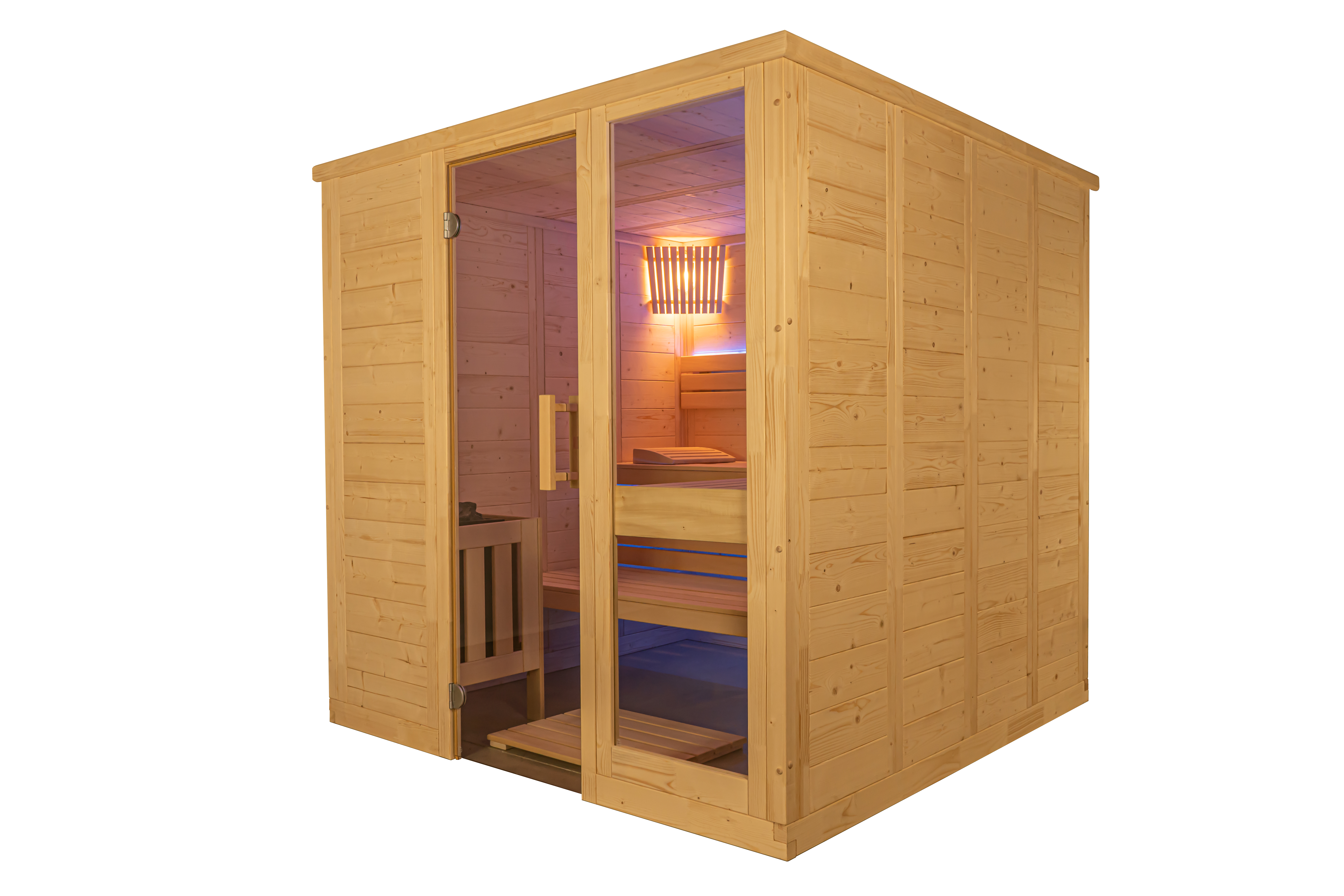 Massivsauna Komfort Large  aus massiver Fichte 2080 x 2060 x 2040mm