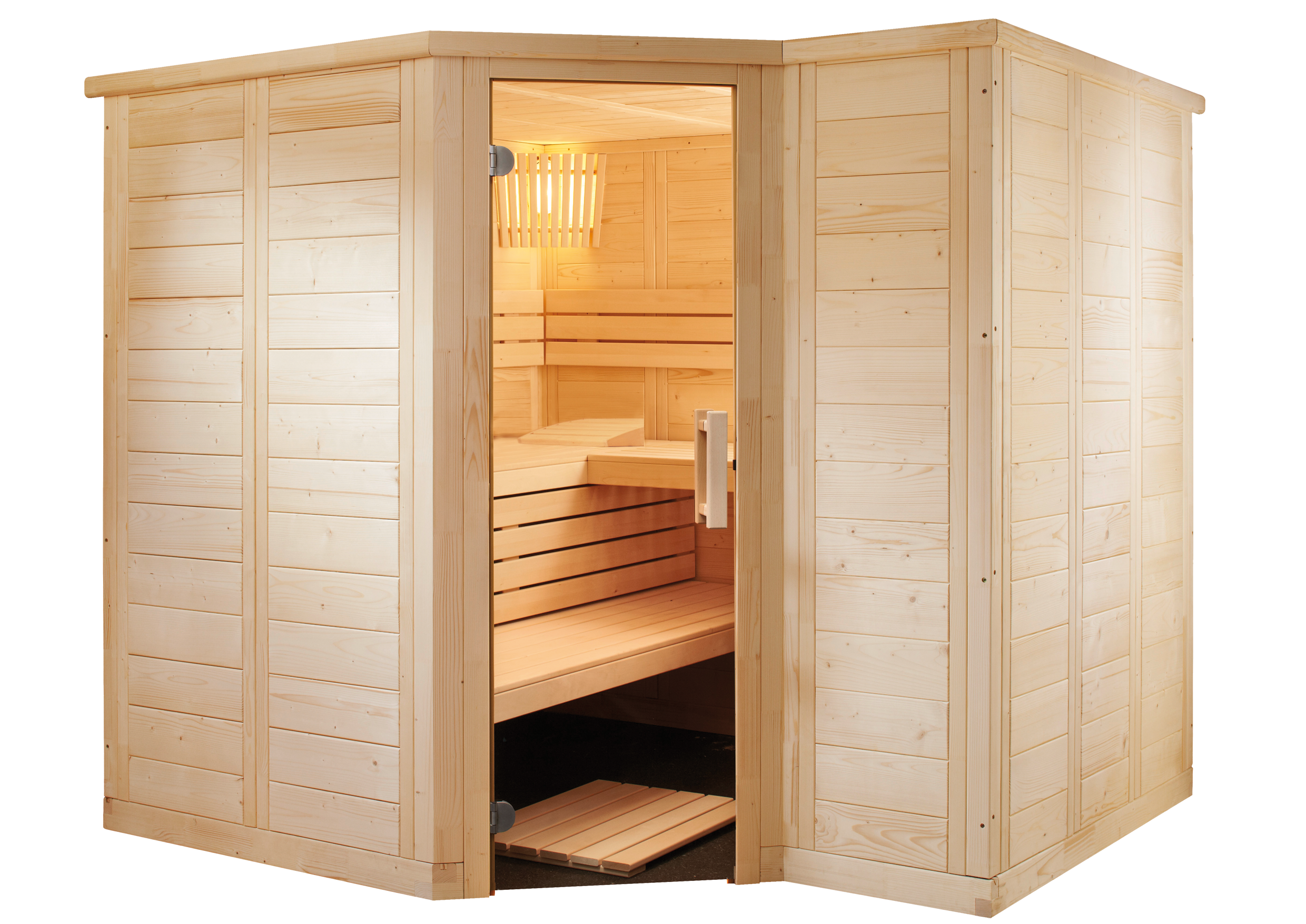 Massivsauna  Polaris Large aus massiver Fichte 2340 x 2060 x 2040mm