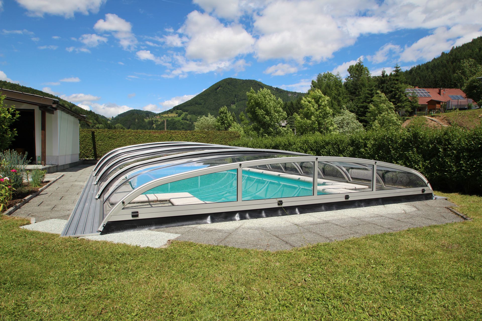 Styroporstein Pool Set mit Überdachung 7,0 x 3,5 x 1,5m und Schacht 1,0 ...